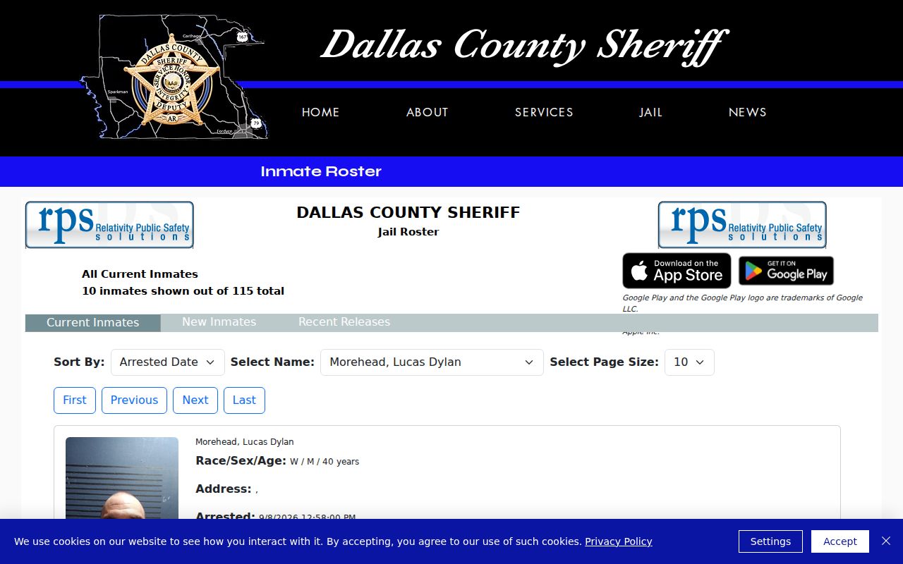 Dallas County inmate roster landing page separate from most wanted records